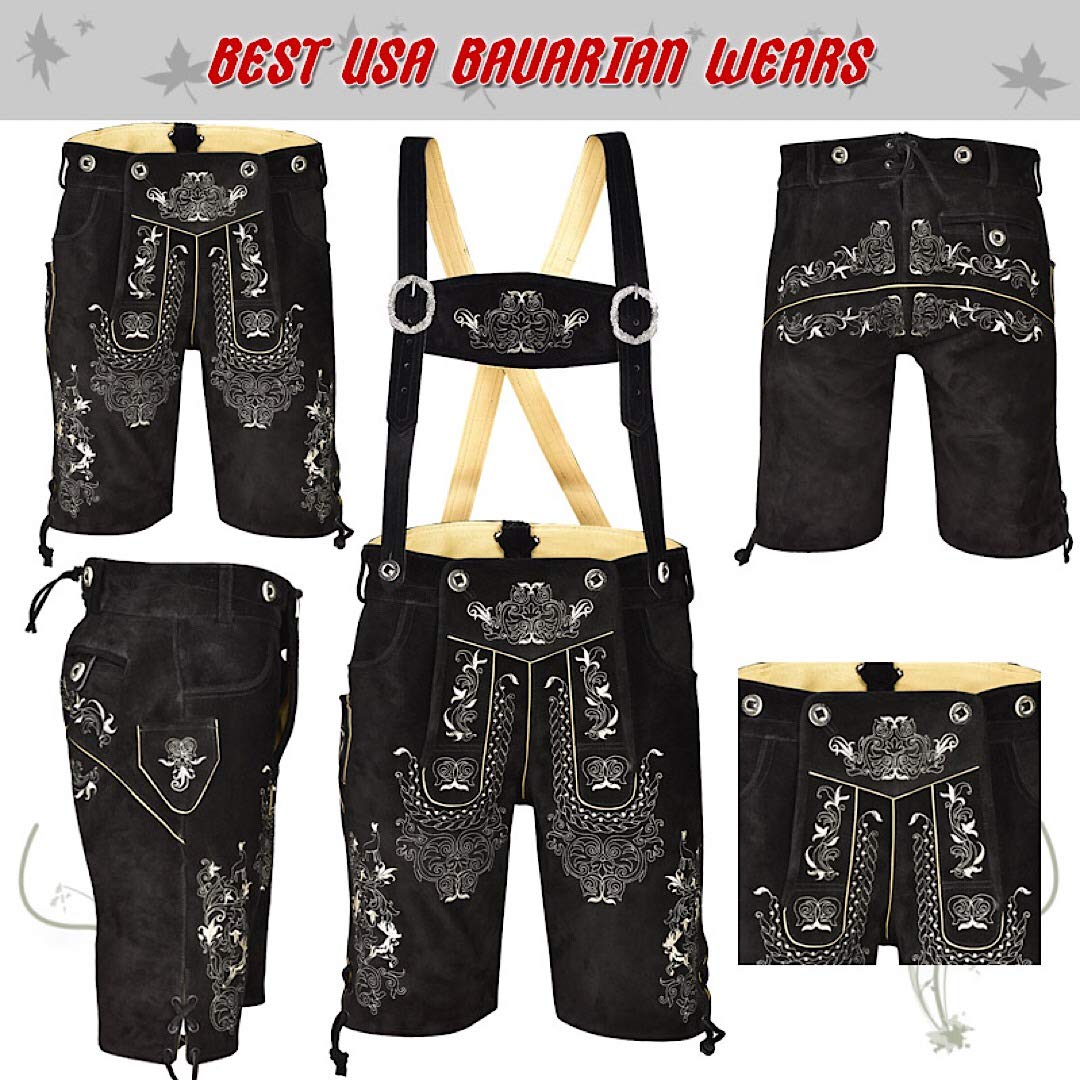 QUALITY WEARS USA Lederhosen Men - Authentic Lederhosen - Leather German Lederhosen for Men, Oktoberfest Outfit - Black
