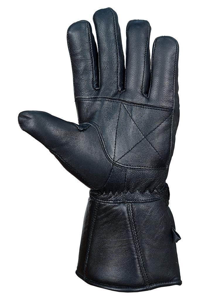 QUALITY WEARS USA Men Leather Gauntlet Motorcycle Gloves- Motorcycle Thermal Lined Gloves- Biker Winter Gauntlet Gloves