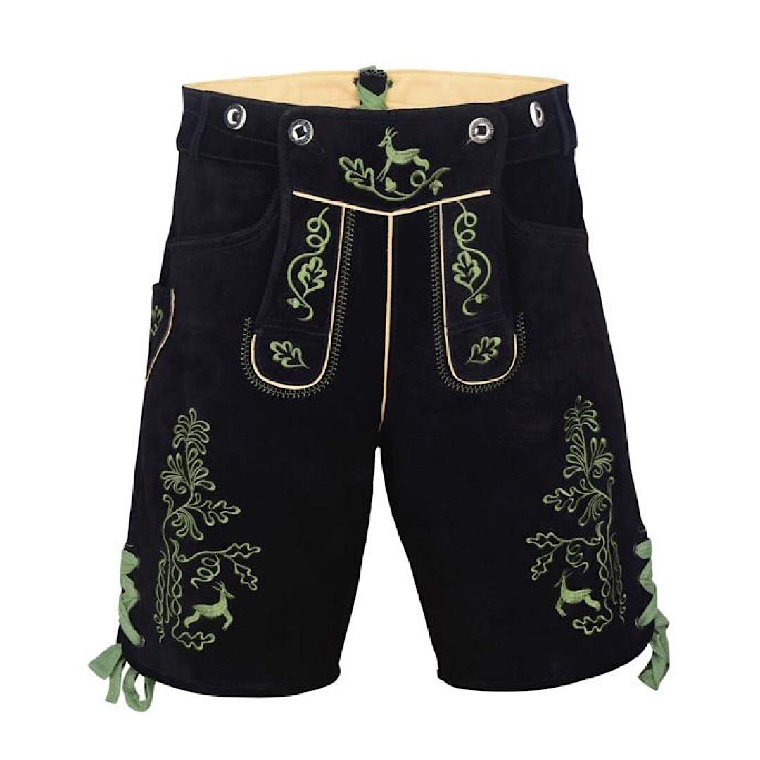 QUALITY WEARS USA German Bavarian Oktoberfest Trachten Men Wear Short Lederhosen (Black & Green)