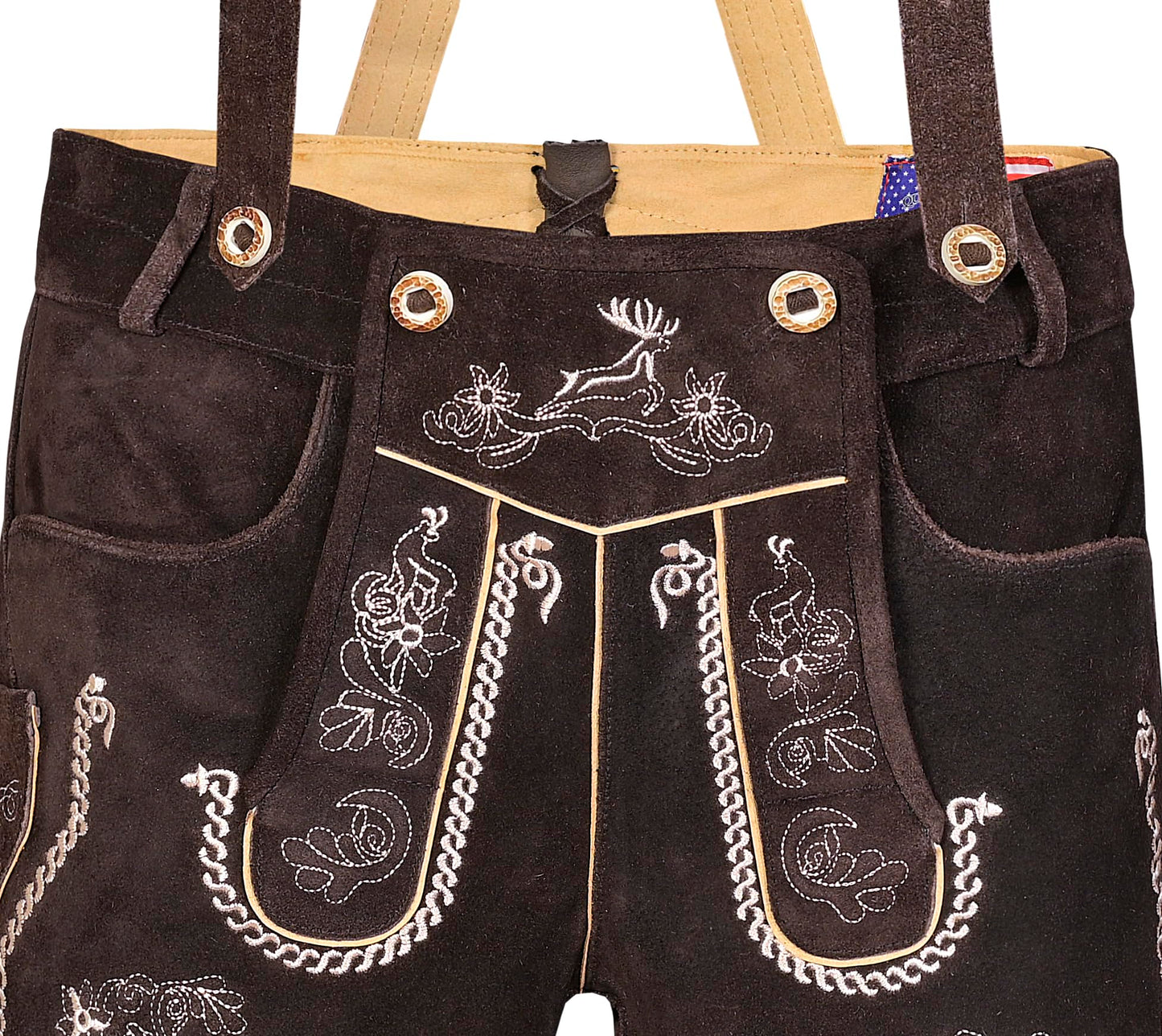 QUALITY WEARS USA Lederhosen Men - Authentic German Bavarian Lederhosen - Men Oktoberfest Lederhosen (Bronze Mocha Brown)