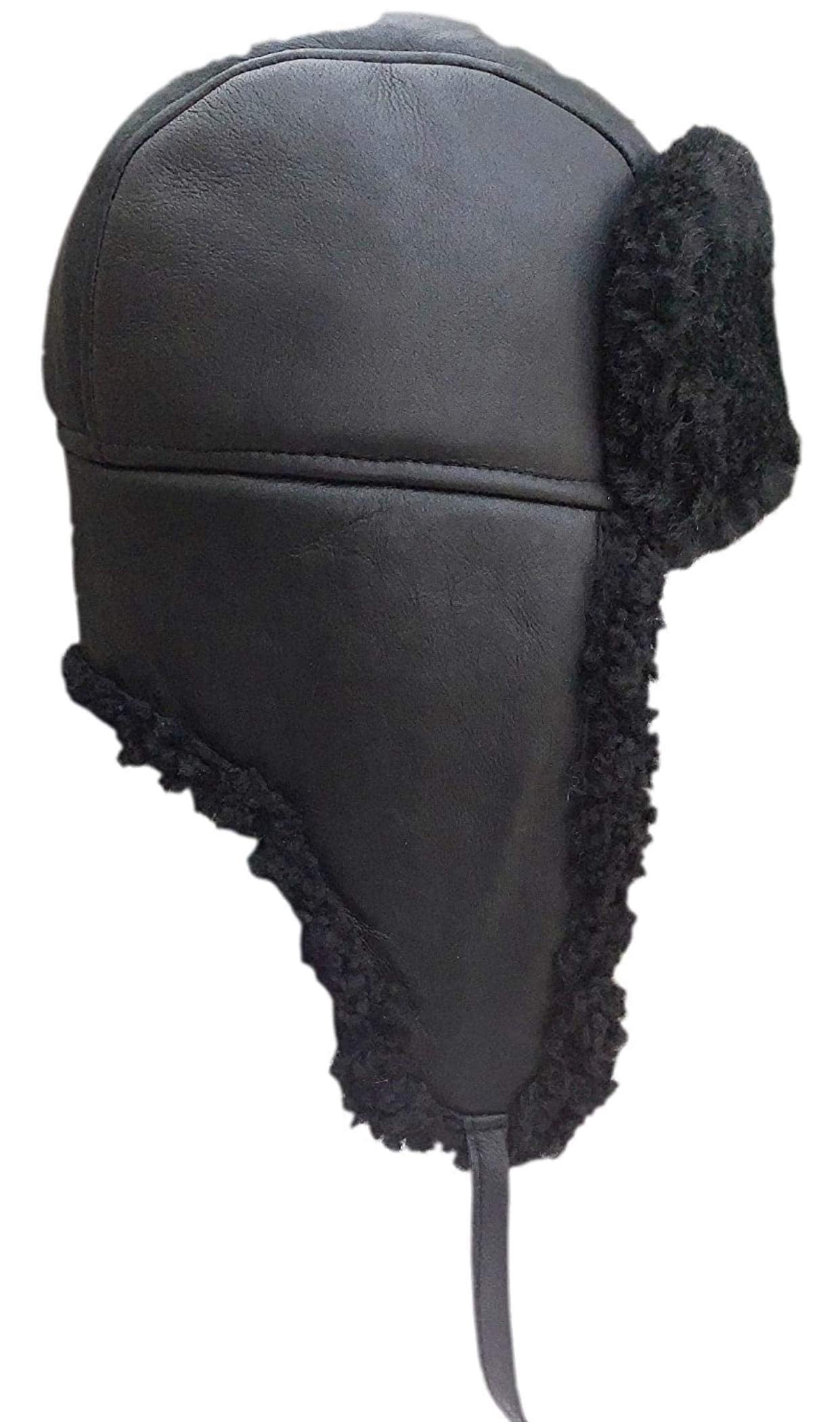 Unisex Double Face Leather Sheepskin Trapper Hat Russian Ushanka Aviator Fur hat Winter hat