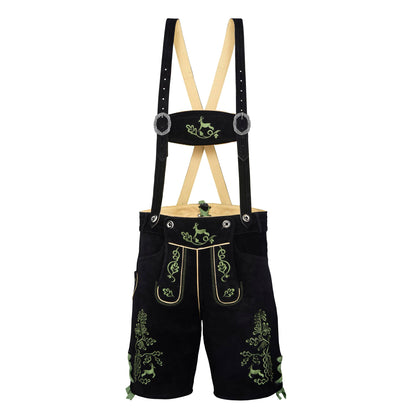 QUALITY WEARS USA Men Lederhosen - Authentic Lederhosen - Leather German Lederhosen for Men - Black & Green
