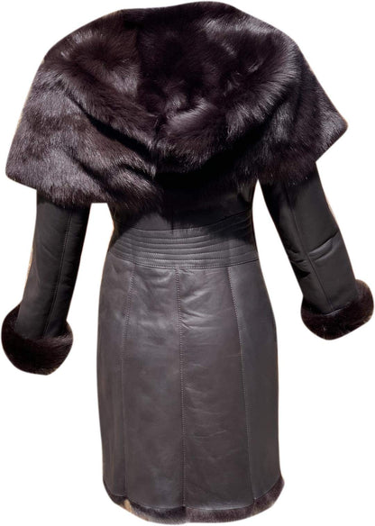 Sheepskin Shearling Leather Bomber Jacket 100% Natural Wool Fur Pilot Jacket (Chocolate-Fur)