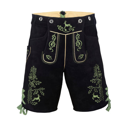 QUALITY WEARS USA Men Lederhosen - Authentic Lederhosen - Leather German Lederhosen for Men - Black & Green