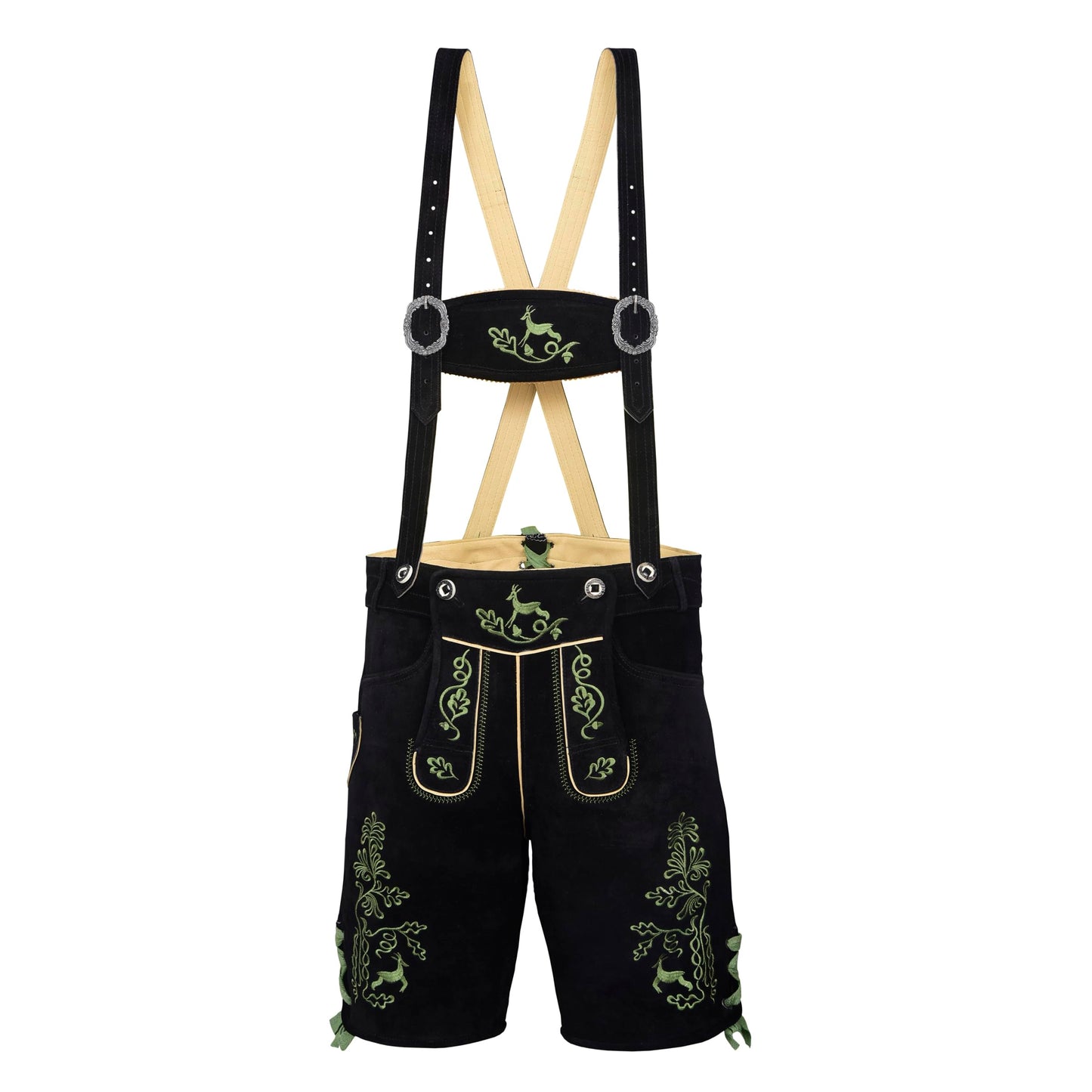 QUALITY WEARS USA Men Lederhosen - Authentic Lederhosen - Leather German Lederhosen for Men - Black & Green