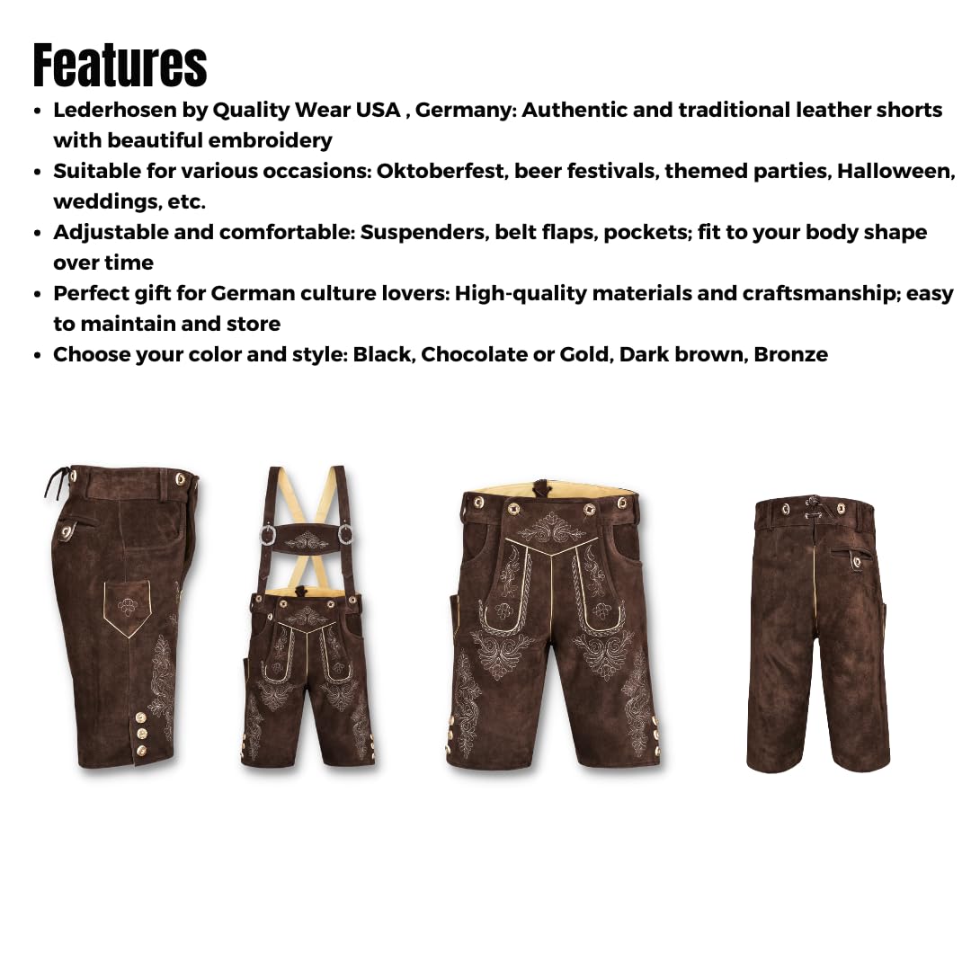 QUALITY WEARS USA Men Lederhosen - Authentic Lederhosen - Leather German Lederhosen for Men, Oktoberfest Outfit - Light Brown