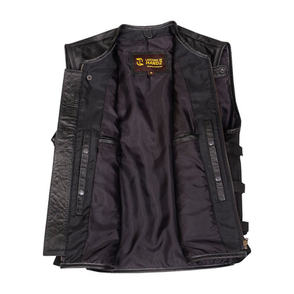 QUALITY WEARS USA Motorcycle Vests for Men - Leather Motorcycle Conceal Carry Vest - Men Biker Leather Vest