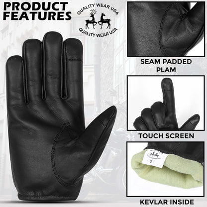 QUALITY WEARS USA Touchscreen Compatible Leather Gloves with Kevlar Lining for Safety and Comfort in Police and Security (BLACK, XL)