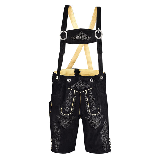 Quality wears Men Authentic Oktoberfest Lederhosen -Bavarian Lederhosen Costume - Lederhosen Men - German Bavarian Trachten Lederhosen (USA 34, Black Small)