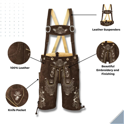 QUALITY WEARS USA Lederhosen Men - Authentic Lederhosen - Leather German Lederhosen for Men,- Brown Style 1