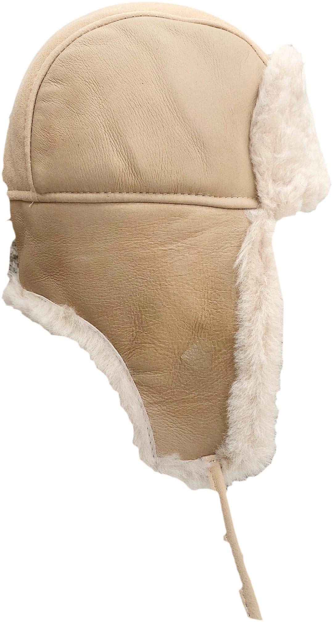 Unisex Double Face Leather Sheepskin Trapper Hat Russian Ushanka Aviator Fur hat Winter hat