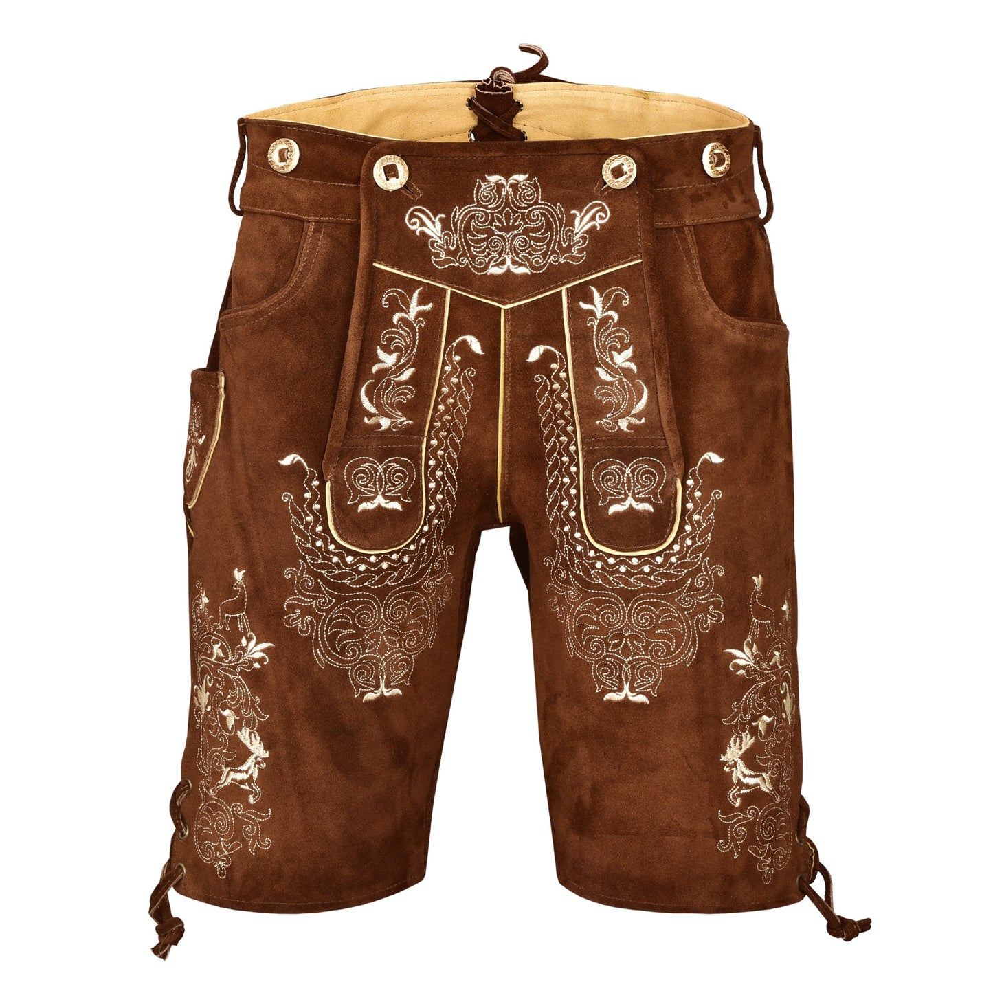 Quality wears German Bavarian Oktoberfest Trachten Men Wear Short Lederhosen USA Stock (USA 34, Light Brown Big)