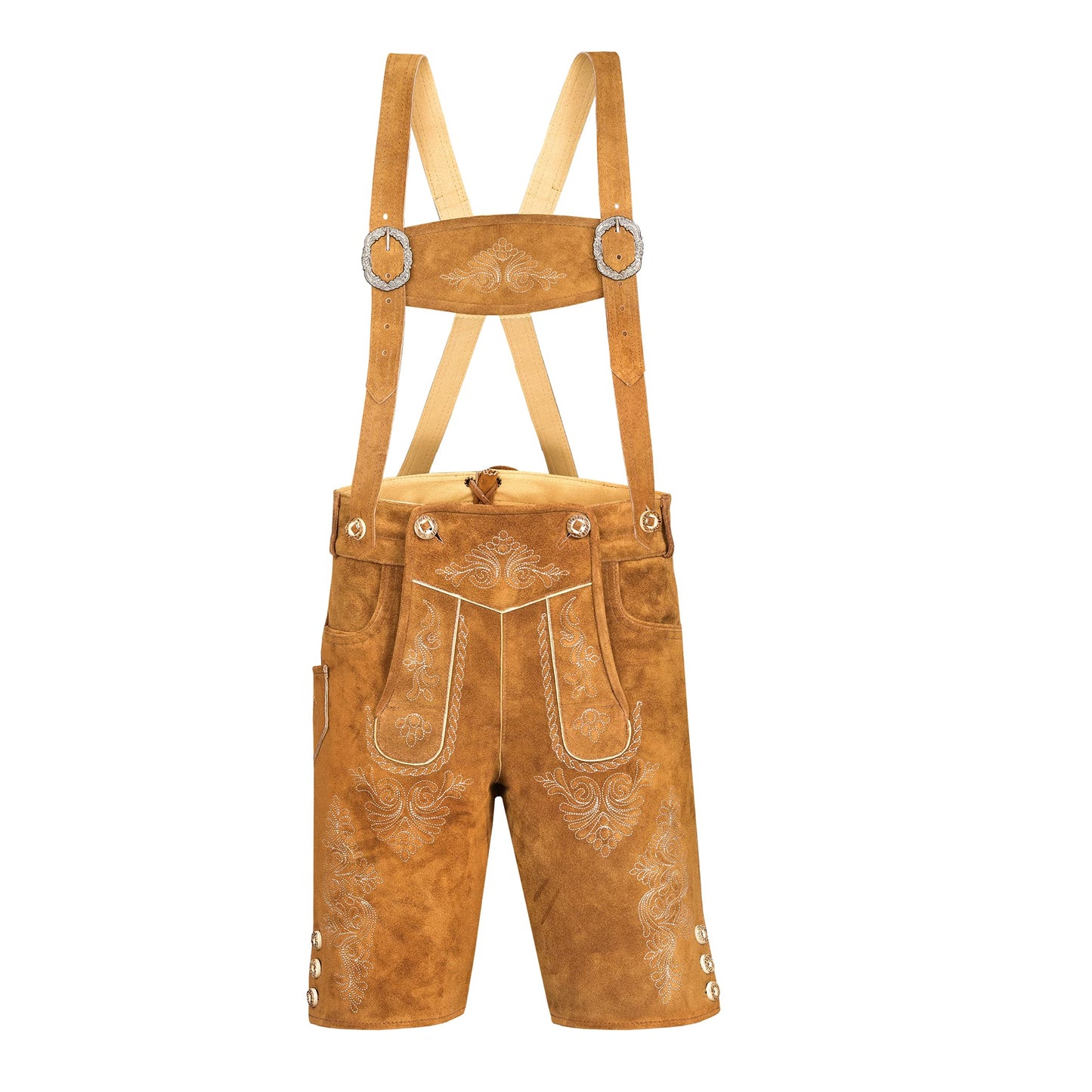 Quality wears Men Authentic Oktoberfest Lederhosen -Bavarian Lederhosen Costume - Lederhosen Men - German Bavarian Trachten Lederhosen (USA 32, Gold Small)