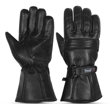 QUALITY WEARS USA Men Leather Gauntlet Motorcycle Gloves- Motorcycle Thermal Lined Gloves- Biker Winter Gauntlet Gloves