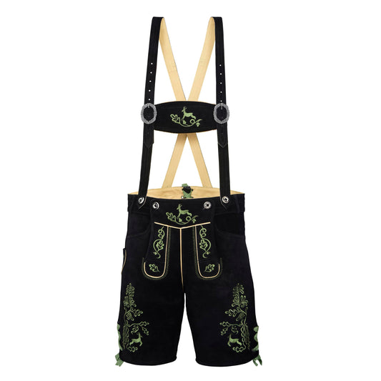 QUALITY WEARS USA Men Lederhosen - Authentic Lederhosen - Leather German Lederhosen for Men - Black & Green