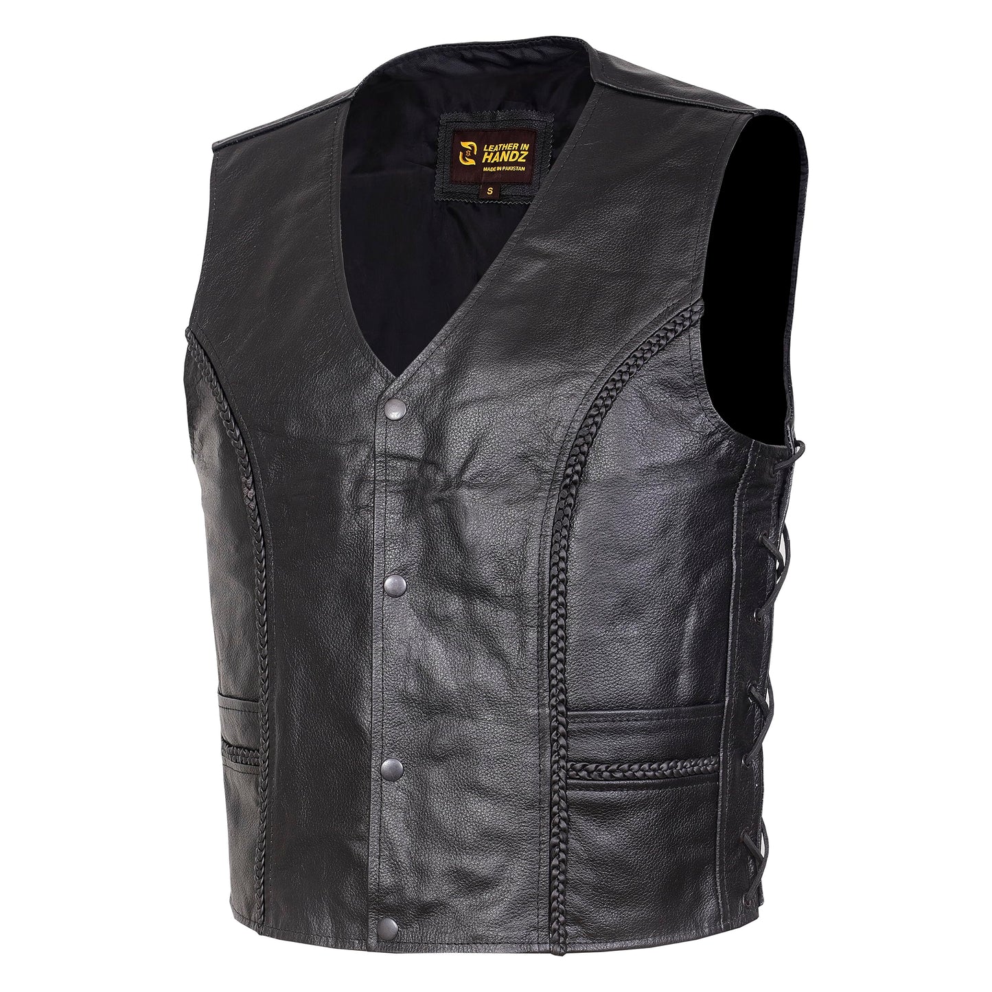 QUALITY WEARS USA Motorcycle Leather Vests for Men Braided - Leather Motorcycle Conceal Carry Vest - Men Biker Leather Vest