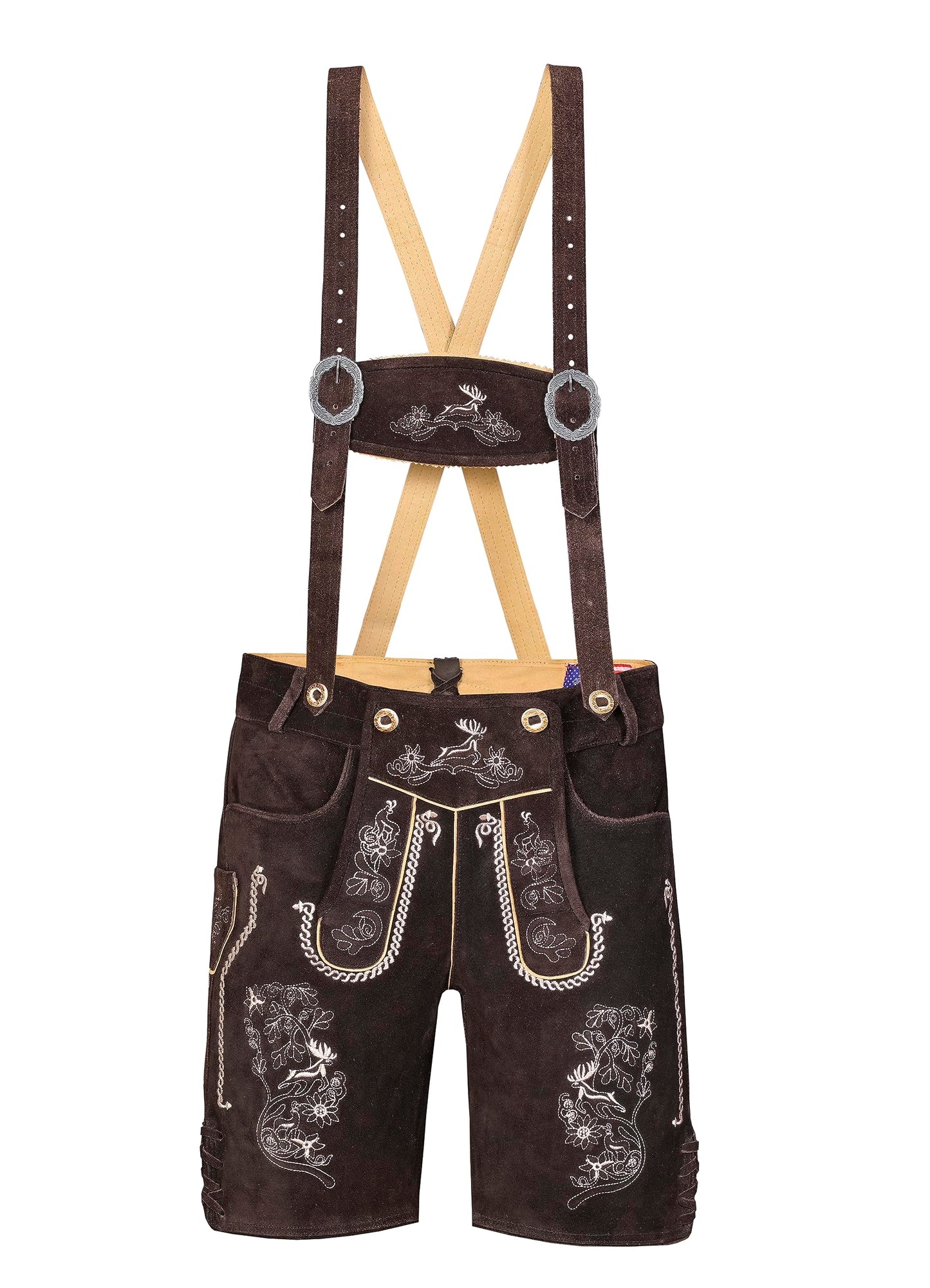 QUALITY WEARS USA Lederhosen Men - Authentic German Bavarian Lederhosen - Men Oktoberfest Lederhosen (Bronze Mocha Brown)
