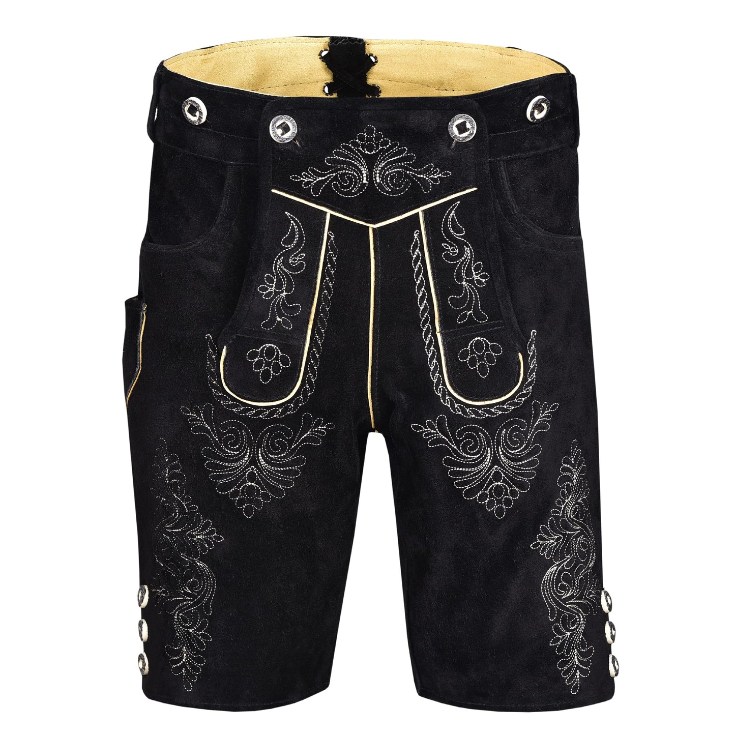 QUALITY WEARS USA Men Lederhosen - Authentic Lederhosen - Leather German Lederhosen for Men, Oktoberfest Outfit - Black