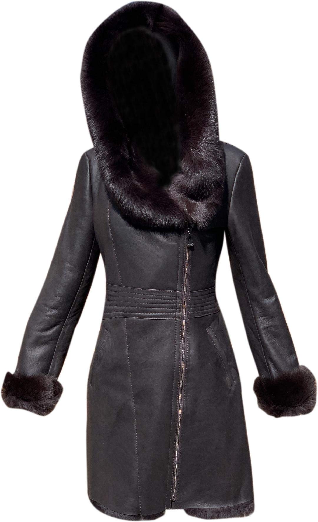 Sheepskin Shearling Leather Bomber Jacket 100% Natural Wool Fur Pilot Jacket (Chocolate-Fur)