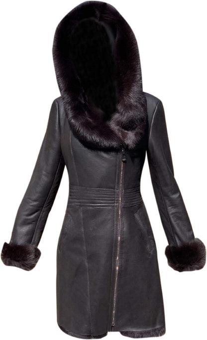 Sheepskin Shearling Leather Bomber Jacket 100% Natural Wool Fur Pilot Jacket (Chocolate-Fur)
