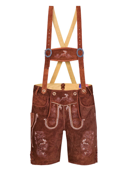 QUALITY WEARS USA Men Lederhosen - Authentic Lederhosen - Leather German Lederhosen for Men, Oktoberfest Outfit - Hazel Brown