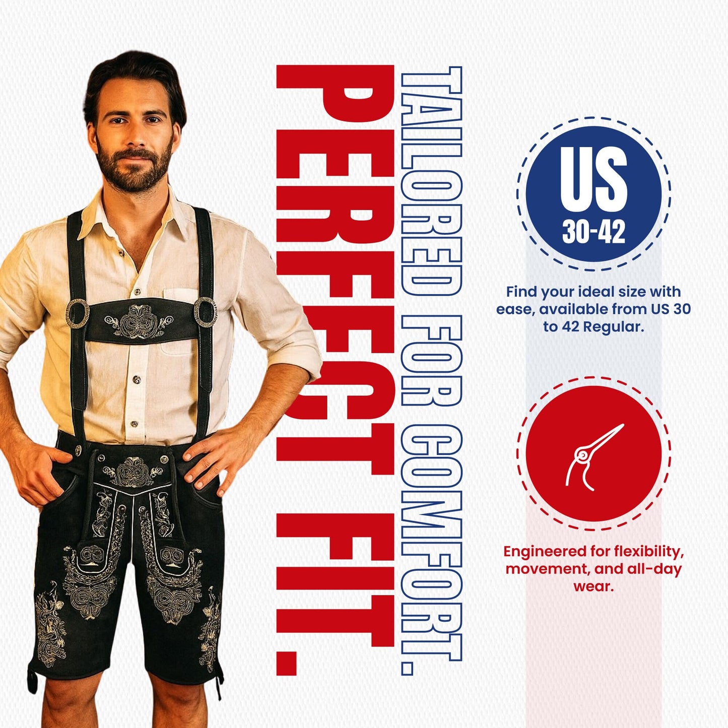 QUALITY WEARS USA Lederhosen Men - Authentic Lederhosen - Leather German Lederhosen for Men, Oktoberfest Outfit - Black