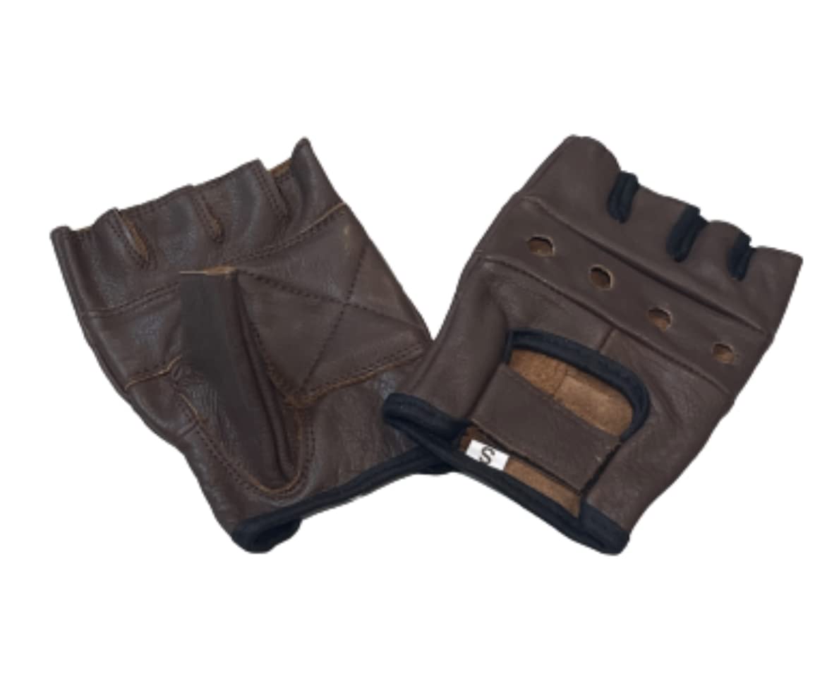 QUALITY WEARS USA Leather Fingerless Men's Motorcycle Premium Driving Gloves