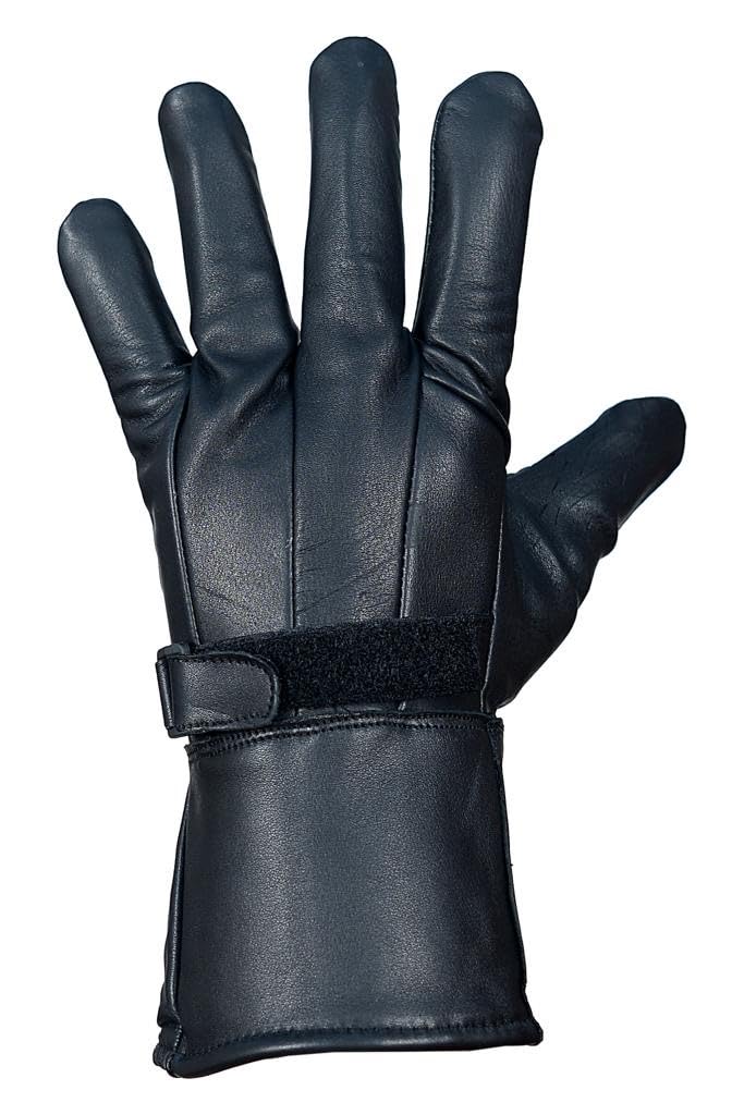 QUALITY WEARS USA Men's Leather Gauntlet Motorcycle Gloves- Motorcycle Thermal Lined Gloves- Leather Gauntlet Gloves