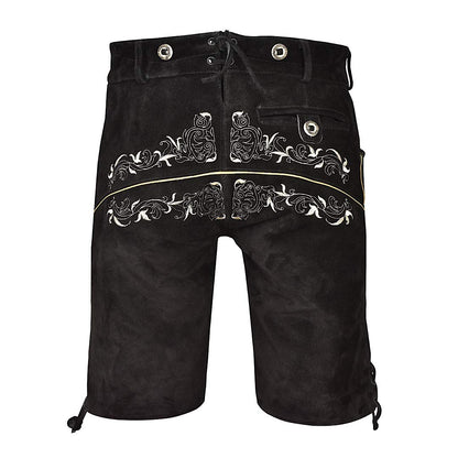 QUALITY WEARS USA Lederhosen Men - Authentic Lederhosen - Leather German Lederhosen for Men, Oktoberfest Outfit - Black