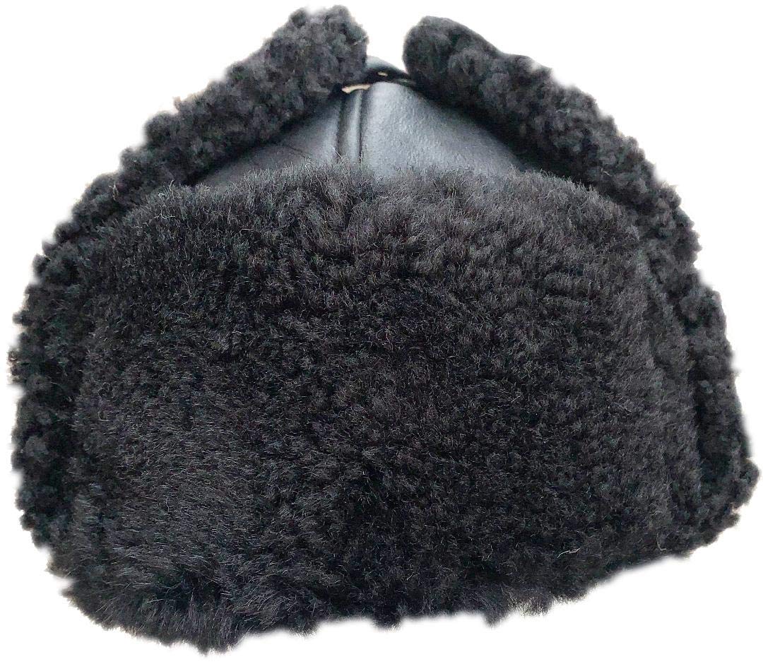 Unisex Double Face Leather Sheepskin Trapper Hat Russian Ushanka Aviator Fur hat Winter hat