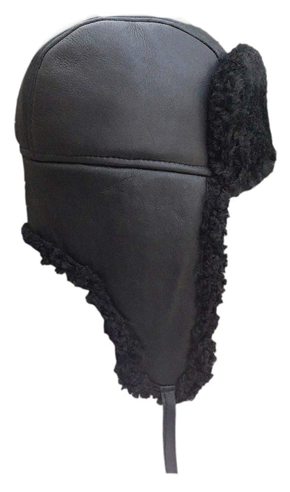 Unisex Double Face Leather Sheepskin Trapper Hat Russian Ushanka Aviator Fur hat Winter hat