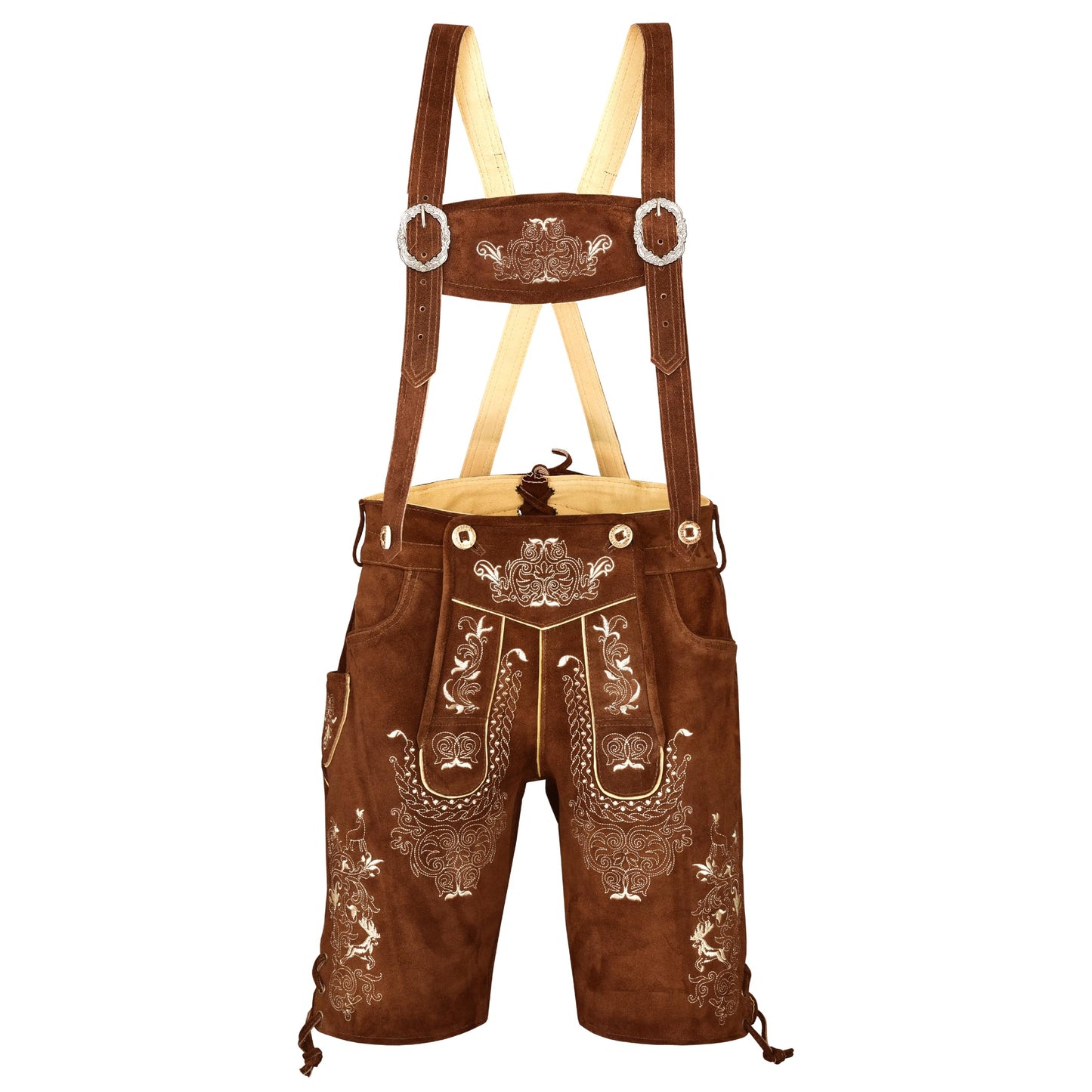 QUALITY WEARS USA Men Lederhosen - Authentic Lederhosen - Leather German Lederhosen for Men, Oktoberfest Outfit - Light Brown