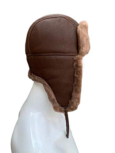 Unisex Double Face Leather Sheepskin Trapper Hat Russian Ushanka Aviator Fur hat Winter hat
