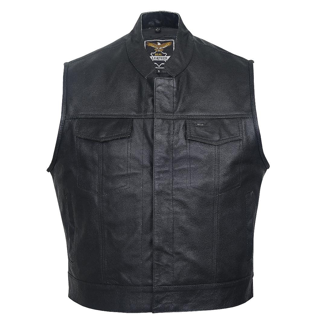 QUALITY WEARS USA Motorcycle Vests for Men - Leather Motorcycle Conceal Carry Vest - Men Biker Leather Vest