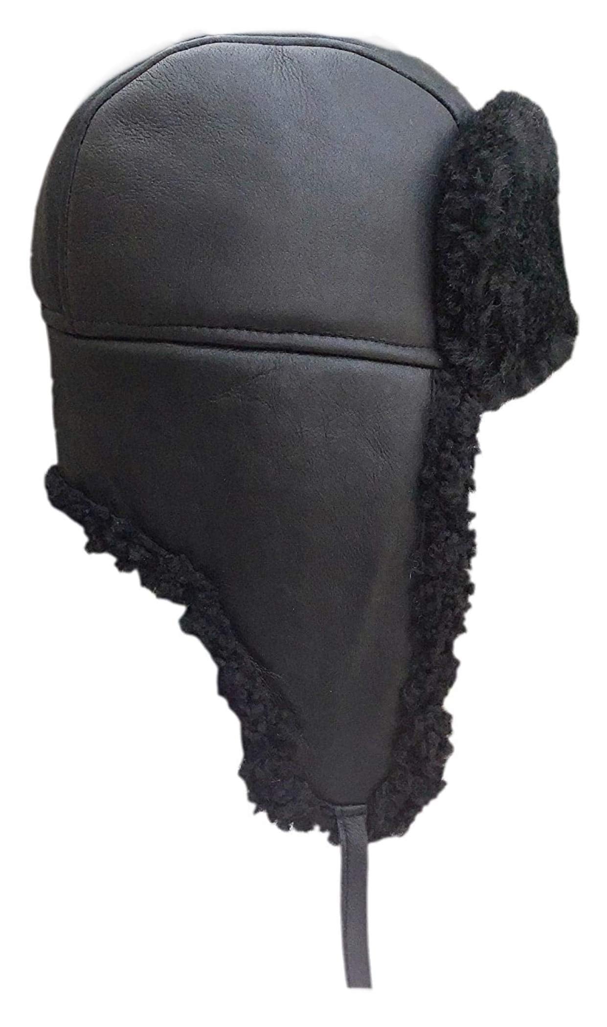 Unisex Double Face Leather Sheepskin Trapper Hat Russian Ushanka Aviator Fur hat Winter hat
