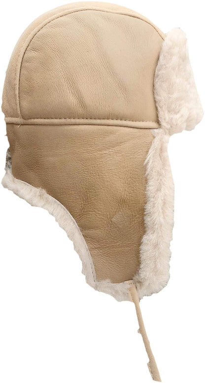Unisex Double Face Leather Sheepskin Trapper Hat Russian Ushanka Aviator Fur hat Winter hat