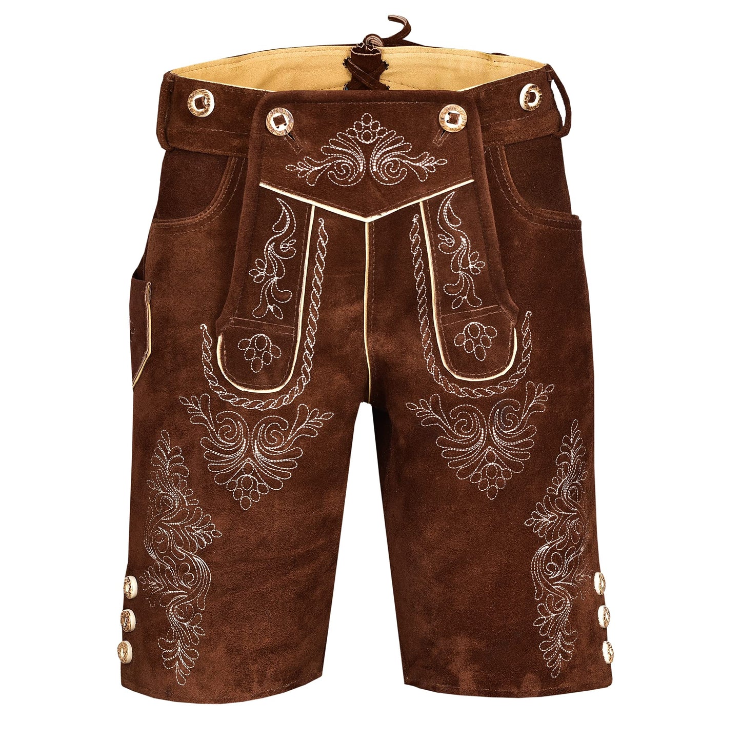 QUALITY WEARS USA Men Lederhosen - Authentic Lederhosen - Leather German Lederhosen for Men, Oktoberfest Outfit - Light Brown