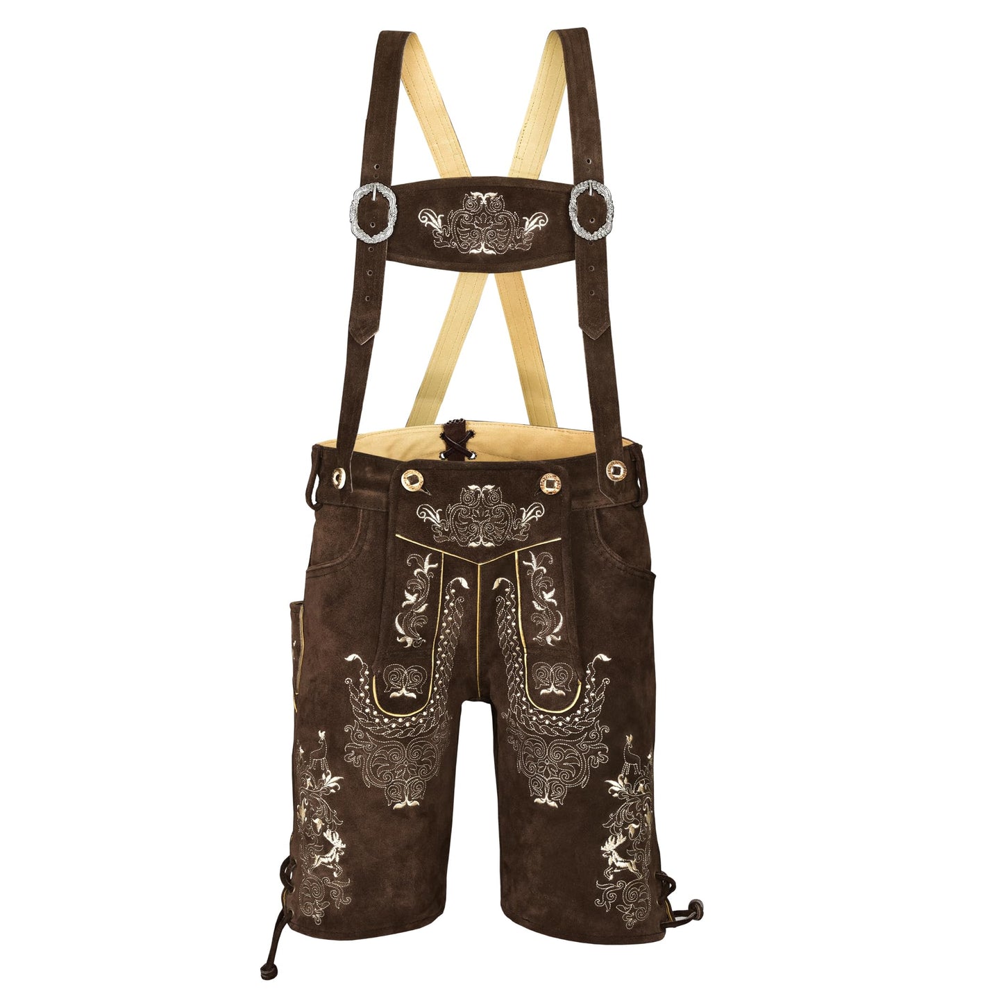 QUALITY WEARS USA Lederhosen Men - Authentic Lederhosen - Leather German Lederhosen for Men,- Brown Style 1