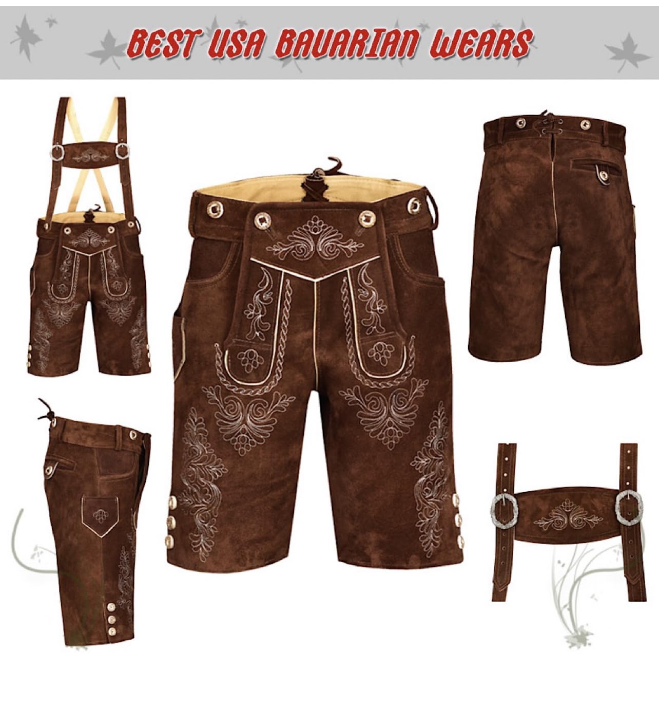 QUALITY WEARS USA Lederhosen Men - Authentic Lederhosen for Men, Oktoberfest Outfit - Style 2