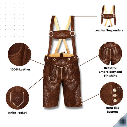 QUALITY WEARS USA Men Lederhosen - Authentic Lederhosen - Leather German Lederhosen for Men, Oktoberfest Outfit - Light Brown