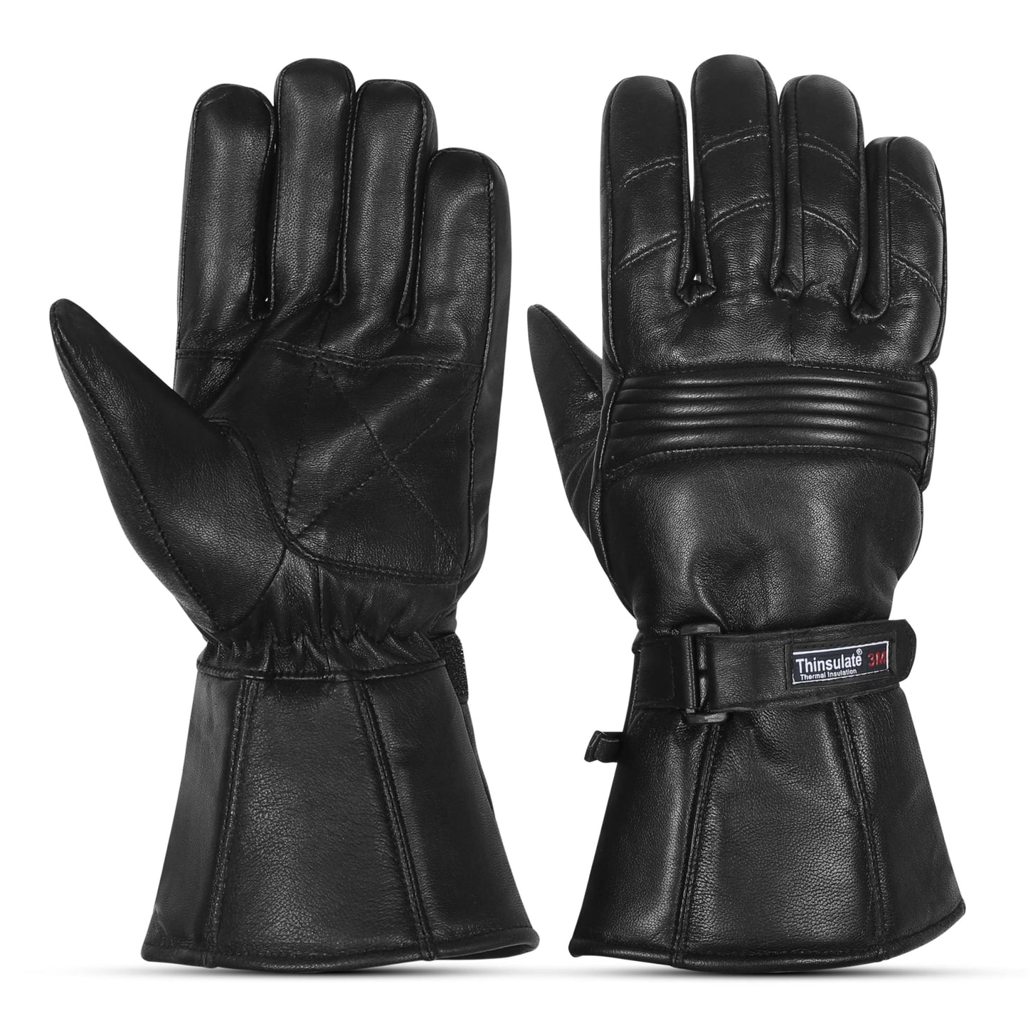 QUALITY WEARS USA Men Leather Gauntlet Motorcycle Gloves- Motorcycle Thermal Lined Gloves- Biker Winter Gauntlet Gloves
