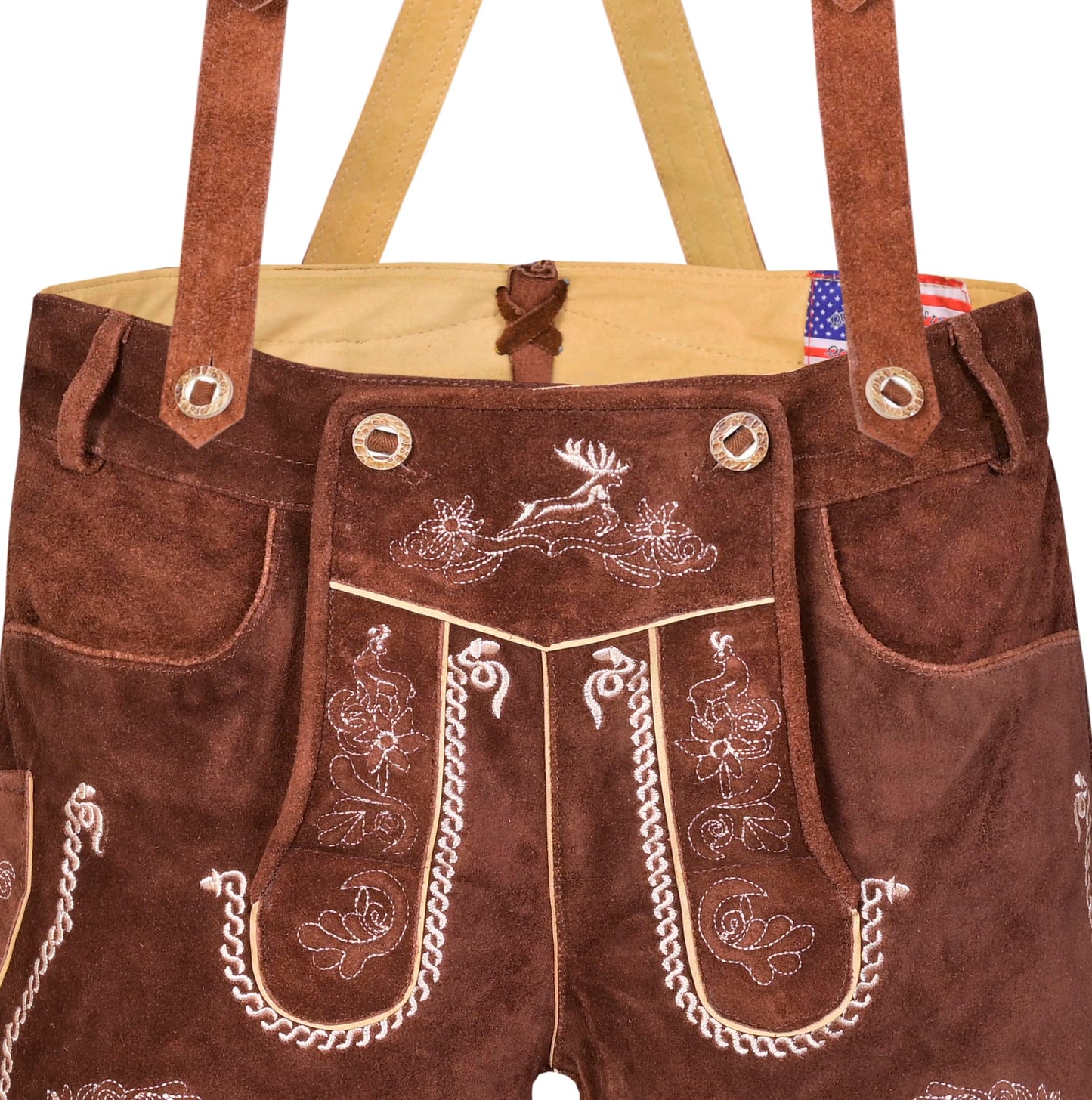 QUALITY WEARS USA Men Lederhosen - Authentic Lederhosen - Leather German Lederhosen for Men, Oktoberfest Outfit - Hazel Brown