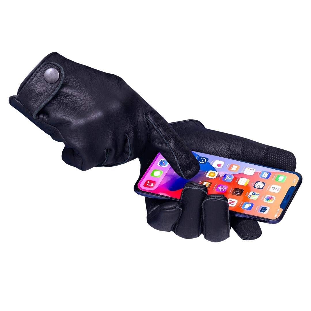 QUALITY WEARS USA Leather Motorcycle Touchscreen Gloves - Men Duty Search Gloves (S,M,L,XL,XXL,XXXL)
