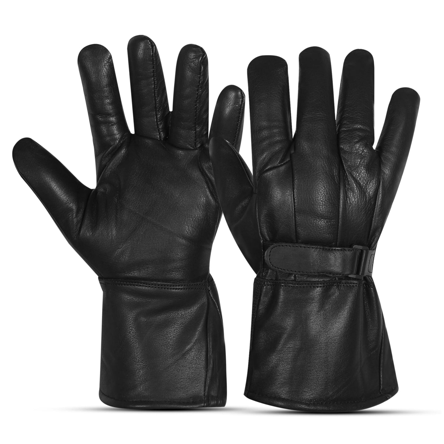 QUALITY WEARS USA Men's Leather Gauntlet Motorcycle Gloves- Motorcycle Thermal Lined Gloves- Leather Gauntlet Gloves