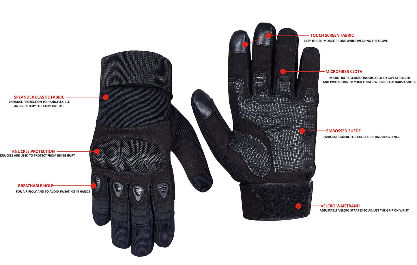 QUALITY WEARS USA Motorcycle Gloves for Men, Touchscreen Cycling Gloves for Outdoor Sports On-Road/Off-Road/Mountain Motorcycle Motorcross Motorbike Dirt Bike Bicycle Racing ATV