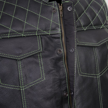 QUALITY WEARS USA Leather motorcycle vest - SOA Leather Motorcycle Vest - Concealed Carry Pocket Outlaw Leather Vest