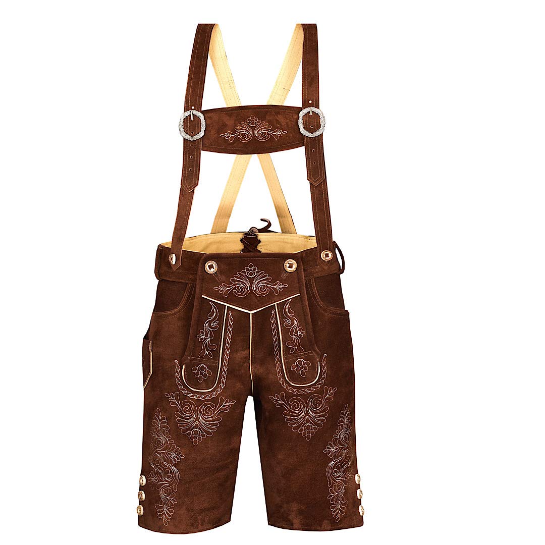 QUALITY WEARS USA Men Lederhosen - Authentic Lederhosen - Leather German Lederhosen for Men, Oktoberfest Outfit - Light Brown