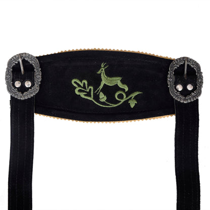 QUALITY WEARS USA Men Lederhosen - Authentic Lederhosen - Leather German Lederhosen for Men - Black & Green