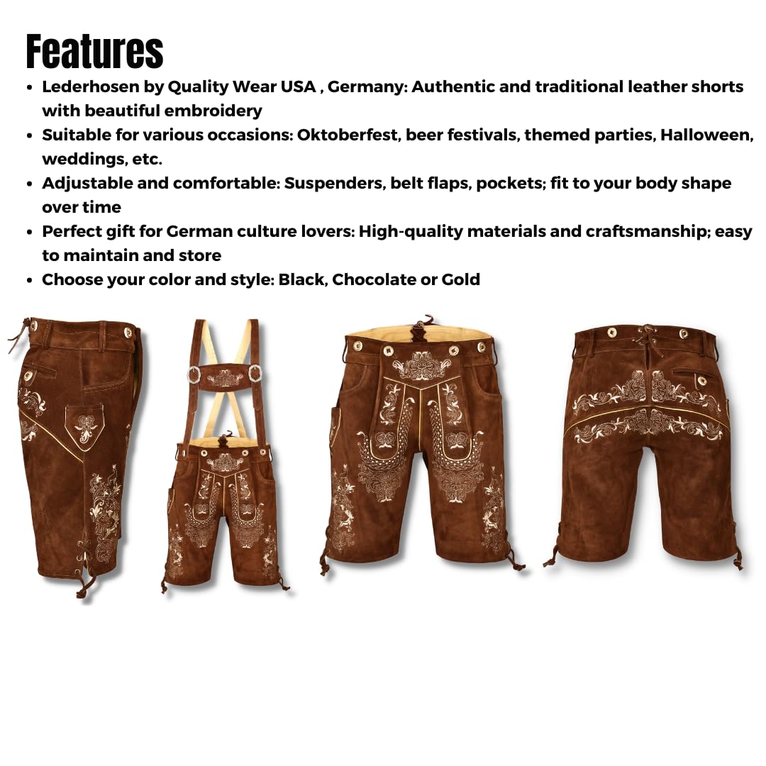 QUALITY WEARS USA Men Lederhosen - Authentic Lederhosen - Leather German Lederhosen for Men, Oktoberfest Outfit - Light Brown