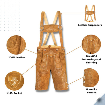 QUALITY WEARS USA Lederhosen Men - Authentic German Bavarian Lederhosen - Men Oktoberfest Lederhosen (Style 2)